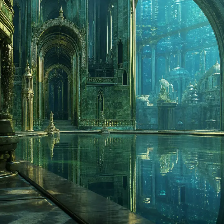 A palace hall of coloured glass on a green world