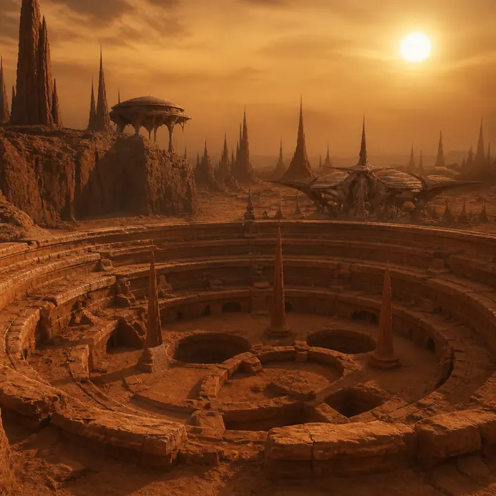 A dry red desert under a hard sun