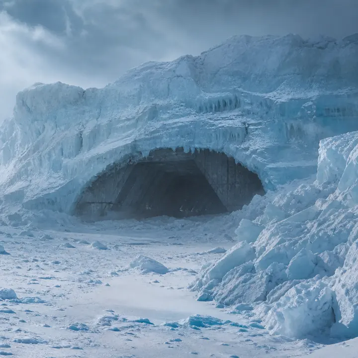 Ice fields and a walking machine silhouette