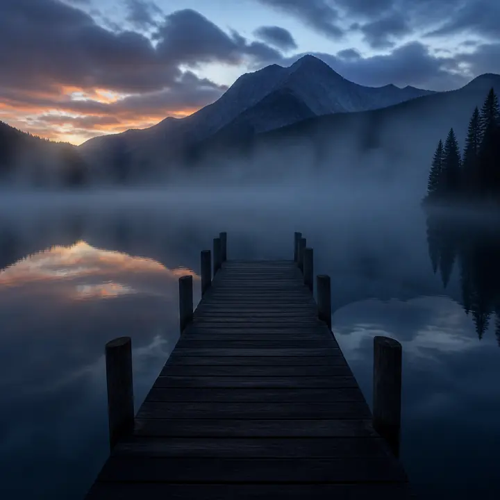 A still lake under winter light