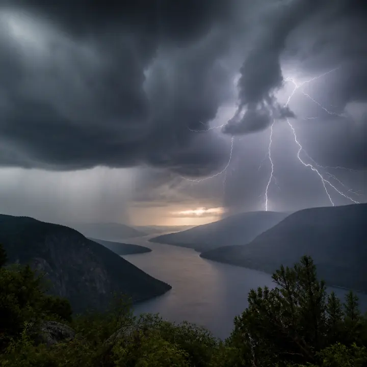 A storm over a river valley