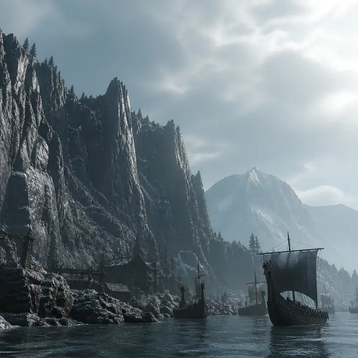 A northern shore under a pale sky